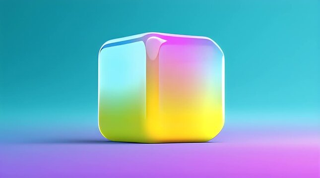 A smooth, rounded, rectangular shape transitions through colors of a gradient, standing on a two-tone surface against a soft backdrop