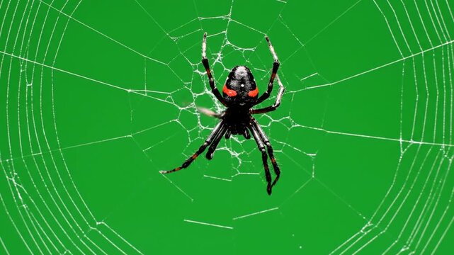 Spider on Web Against Green Screen Background