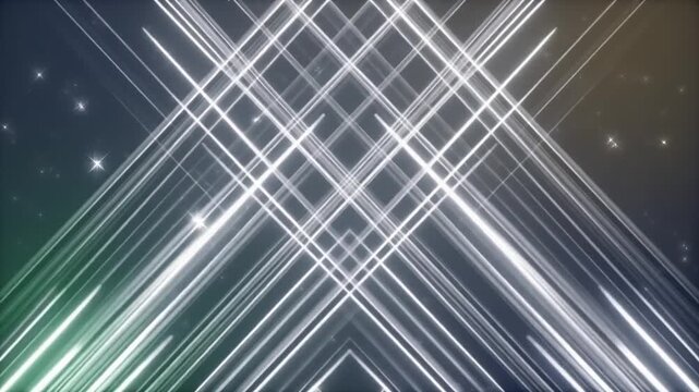 Multiple aqua silver light beams shooting bottom to top intersecting, tri-gradient white to aqua silver background, dynamic cinematic sharp focus seamless loop 5 seconds