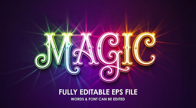 Magic neon sign glowing with colorful lights