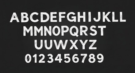 Obraz premium White Alphabet and Numbers on Black Background.