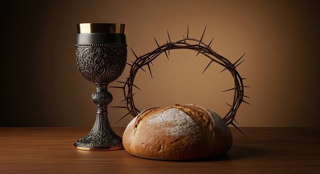 Maundy thursday symbols bread wine and crown of thorns