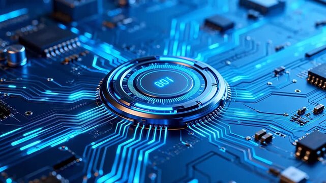 Closeup of a glowing circuit board