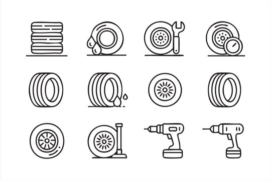 Car Service Tire Change And Wheel Maintenance Icons