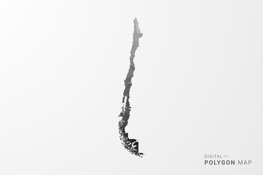 Chile Map - Black Polygon Style Vector Illustration with Low Poly Geometric Design, Clean Silhouette Isolated on White Background.