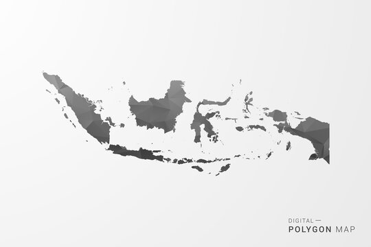 Indonesia Map - Black Polygon Style Vector Illustration with Low Poly Geometric Design, Clean Silhouette Isolated on White Background.