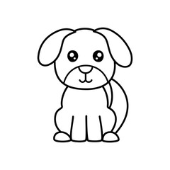 Obraz premium Cute dog cartoon character sitting front view, simple outline puppy pet illustration, friendly domestic animal mascot design for kids sticker and pet shop decoration