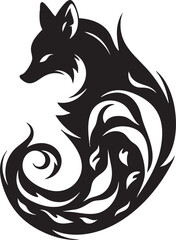 Fototapeta premium Tribal style black fox silhouette vector icon with artistic flame patterns isolated on white back