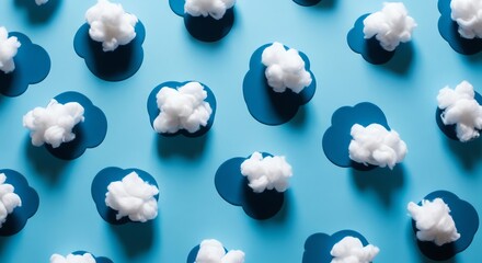 Fototapeta premium Creative Arrangement of Cotton Balls on Blue Background for Artistic Design.