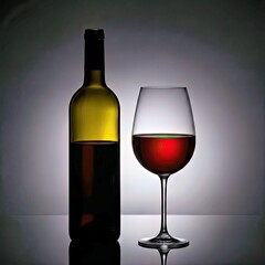Elegant Red Wine Bottle and Glass on Reflective Surface