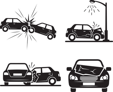 Crashed Cars vector Car eccident icons set