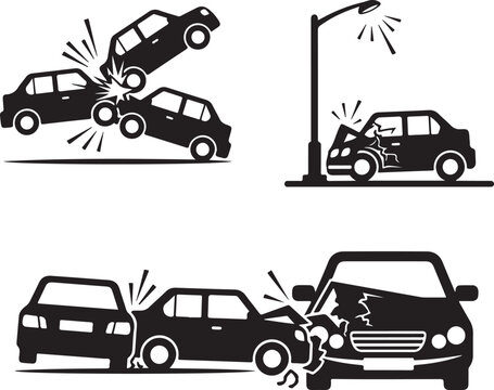 Crashed Cars vector Car eccident icons set