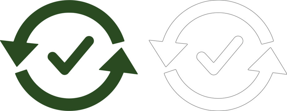 Dark green circular arrows with checkmark symbol circle