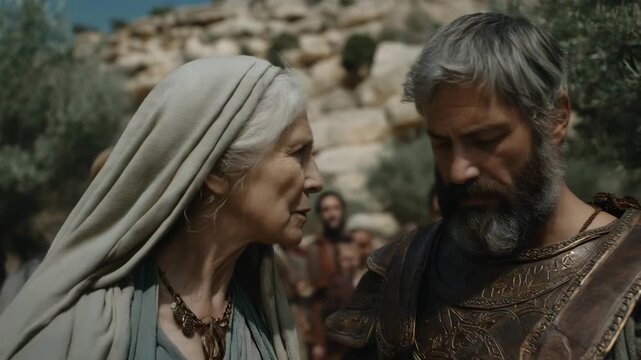 Deborah Leads as Judge Over Israel speaking to Barak son of Abinoam. Biblical Story Illustration Scene