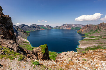 Naklejka premium Summer scenery of Changbai Mountain Tianchi Lake in Baishan City, Jilin Province, China