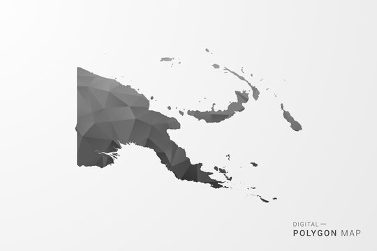 Papua New Guinea Map - Black Polygon Style Vector Illustration with Low Poly Geometric Design, Clean Silhouette Isolated on White Background.