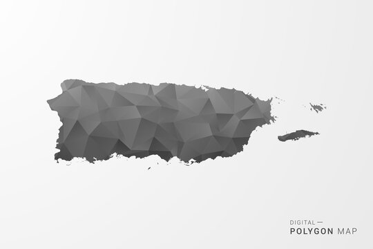 Puerto Rico Map - Black Polygon Style Vector Illustration with Low Poly Geometric Design, Clean Silhouette Isolated on White Background.