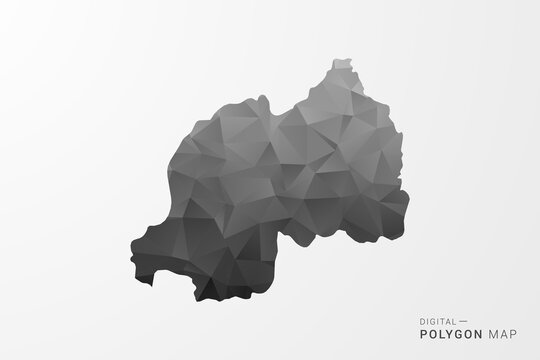 Rwanda Map - Black Polygon Style Vector Illustration with Low Poly Geometric Design, Clean Silhouette Isolated on White Background.