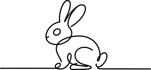 Fototapeta premium Black line of a sitting rabbit with long ears on white background line black