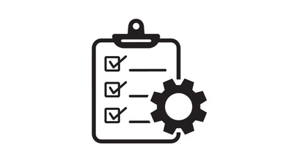 Obraz premium Clipboard checklist with checkmarks and gear icon indicating process and task management for project planning and workflow automation.