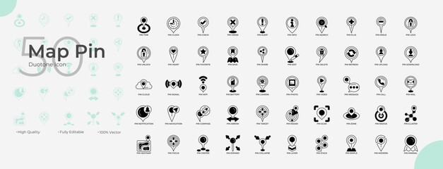 Map Pin Duotone Editable Icons set