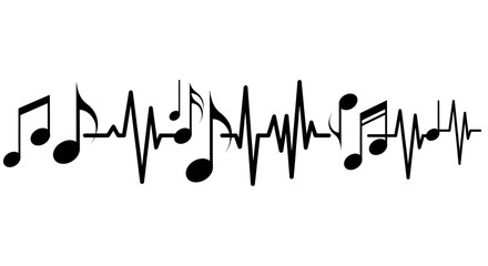 Music Notes and Heartbeat Pulse Line on White Background.