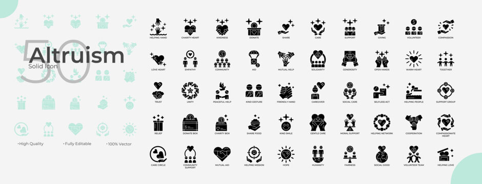 Altruism Solid Editable Icons set
