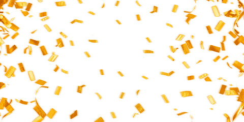Fototapeta premium Golden confetti pieces scattered on transparent background for celebration