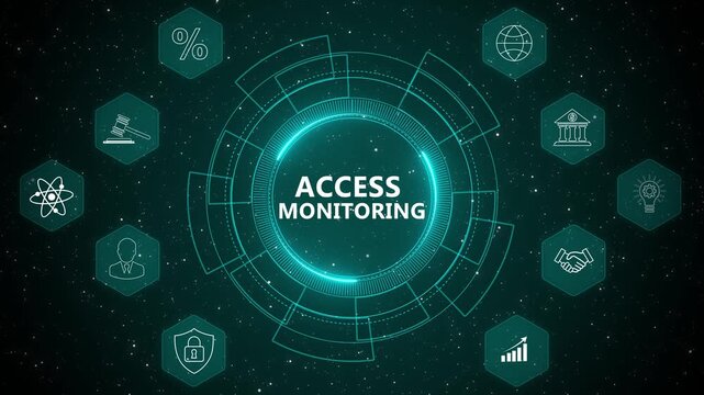 Advanced access monitoring cybersecurity interface featuring intelligent authentication tracking system, digital identity protection analytics, and enterprise security visualization