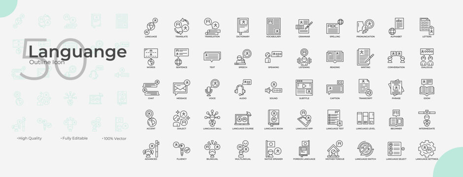 Languange Line Editable Icons set