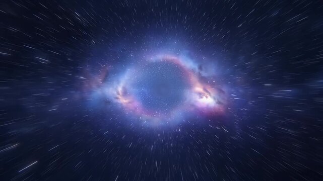 Dramatic hyper space travel through a vibrant ring nebula, abstract cosmos art