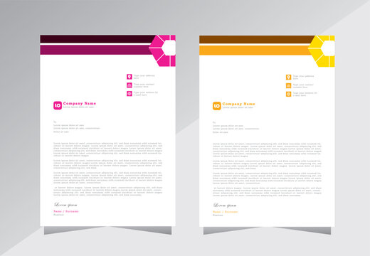 Letterhead design template, a4 letterhead design, business letterhead design and Vector illustration, company letterhead tempalte with pink and yellow color.