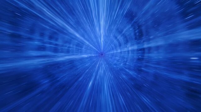 Abstract hyperspace jump with blue light streaks and visual depth of space