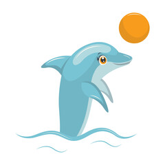 Fototapeta premium Cute Dolphin Character in Action. Vector Illustration in Cartoon Style.