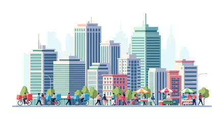 Obraz premium Modern Cityscape with Diverse People and Delivery Services