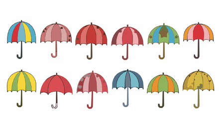 Cute colorful umbrella banner vector with cartoon parasol pattern set for rainy weather design © MstMonalisa