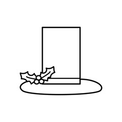 Fototapeta premium Christmas top hat cartoon icon with holly decoration, simple outline holiday illustration, festive winter accessory symbol for greeting card and seasonal party design