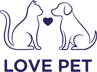 Obraz premium Illustration of love pet logo design with cat and dog silhouette
