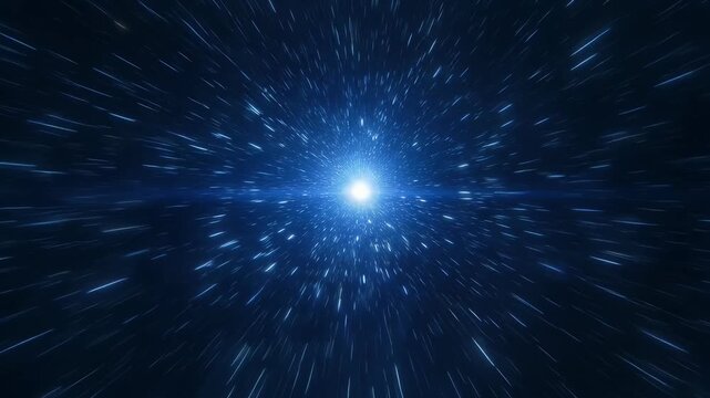 Abstract representation of light speed or warp drive in space, blue streaks