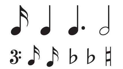 Musical notes and symbols including sixteenth notes, eighth notes, dotted eighth note, quarter note, triplets, and double flat symbols with a white © TAIFUR