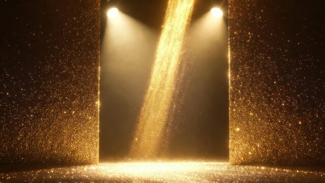Sparkling golden rays illuminate the stage.