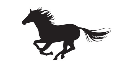 Horse silhouette with flowing mane and tail captured in a dynamic running pose on a pure white background © TAIFUR