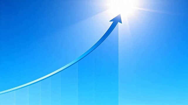 Blue arrow pointing upwards against sky