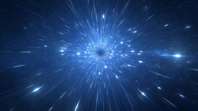 Abstract hyperspace jump with light speed motion in dark blue starfield