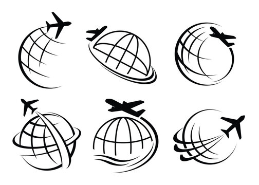 Globe plane icon. Plane travel icon. vector