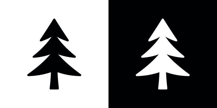 Black and white pine tree silhouettes on split color background 1