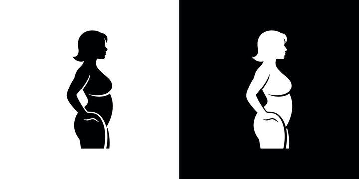 Black and white silhouette of two women with different body types