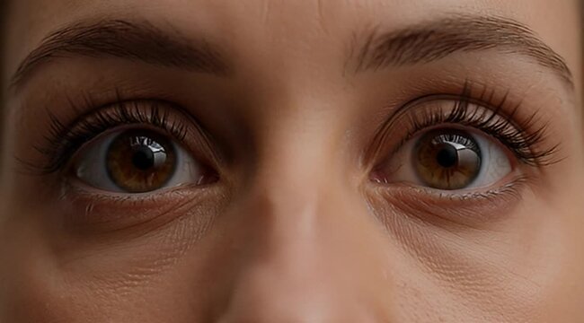 Close up portrait of captivating hazel eyes with dark lashes and brows