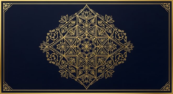Golden Geometric Star Motif on Blue