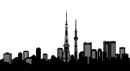 city skyscrapers towers urban landscape architecture silhouette black white background tokyo japan buildings cityscape metropolis downtown night illuminated travel tourism explore